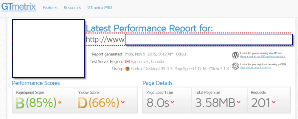 Site B URL #2 Tested on GTMetrix (on Synthesis):