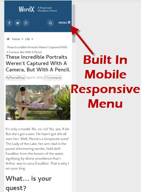 WordX theme mobile responsive view