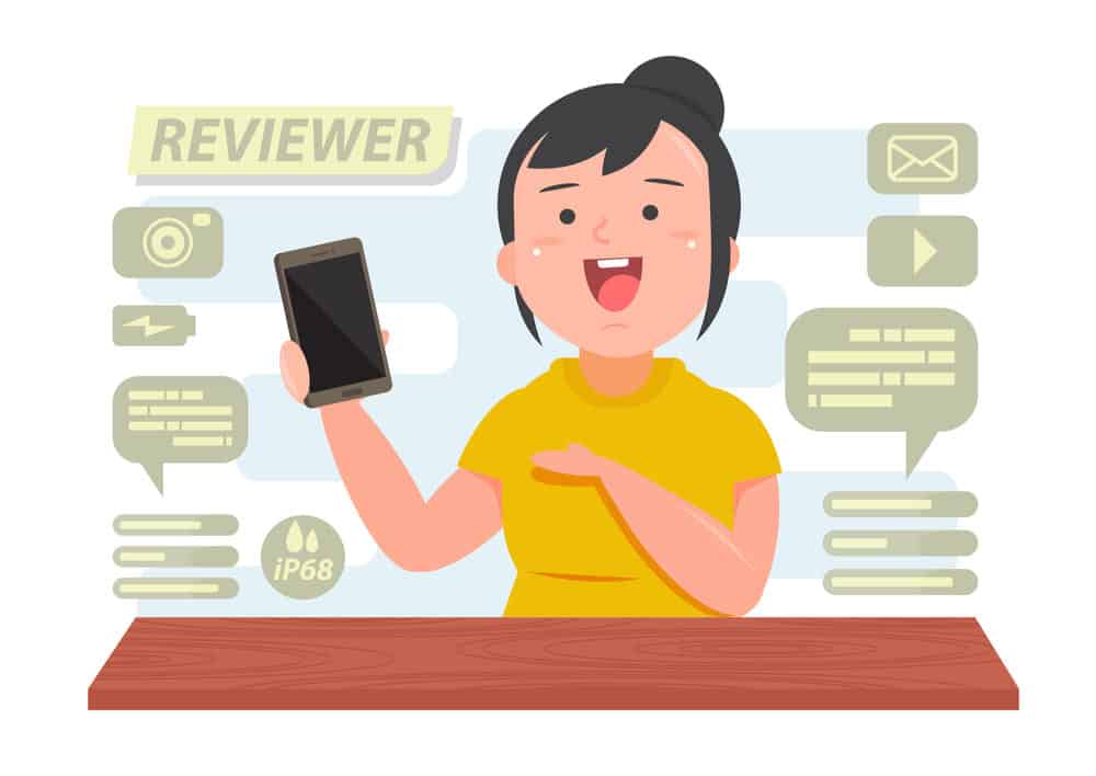 Cartoon of woman making video product review