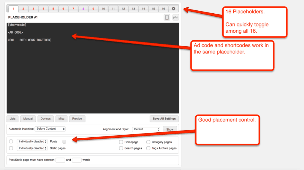 Screenshot of AdInserter Plugin