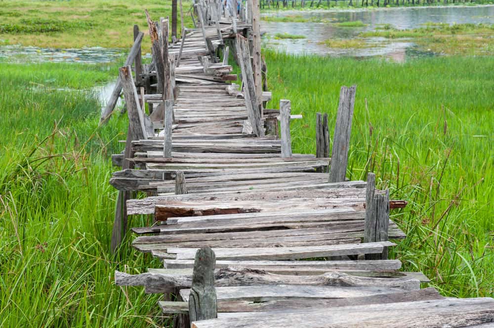 Rickety wooden bridge