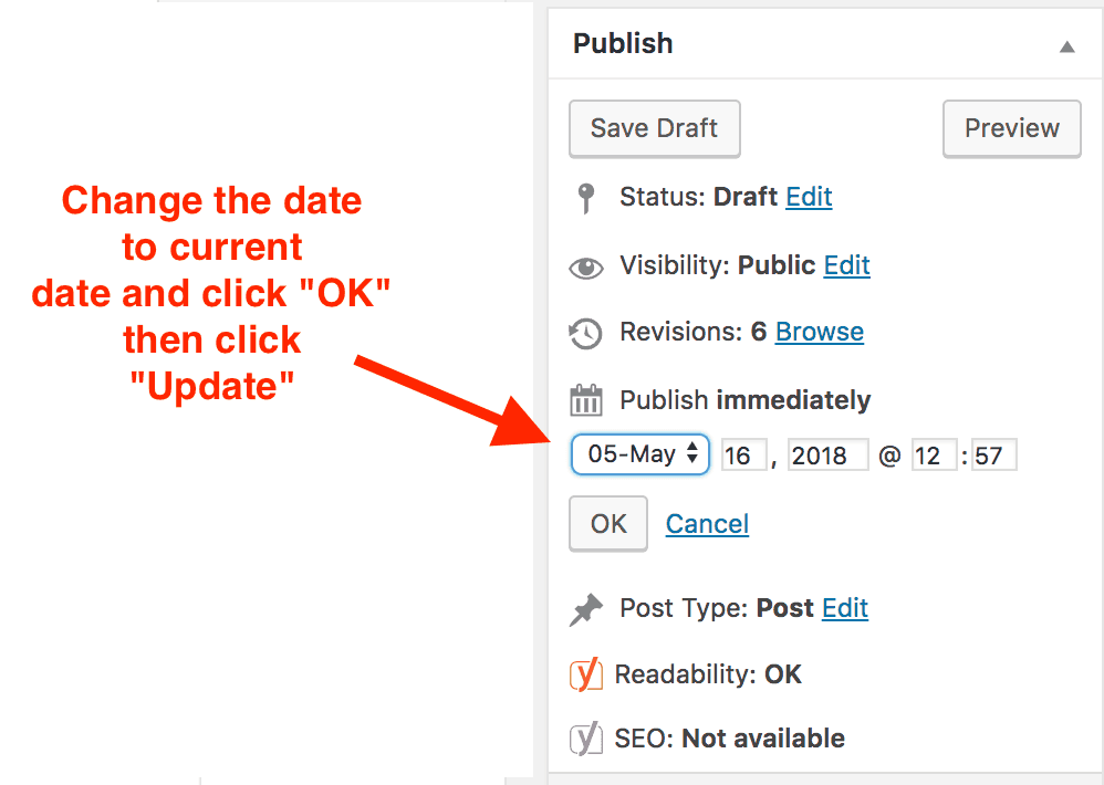 How to update the date for a WordPress post