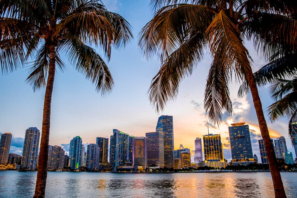 Miami Florida skyline at dusk