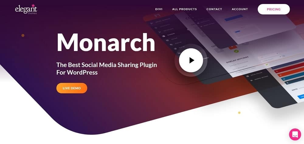 A screenshot of the Monarch social media sharing button plugin homepage.