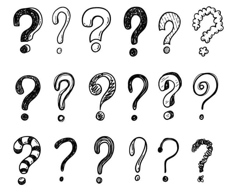 A bunch of question marks in different fonts.