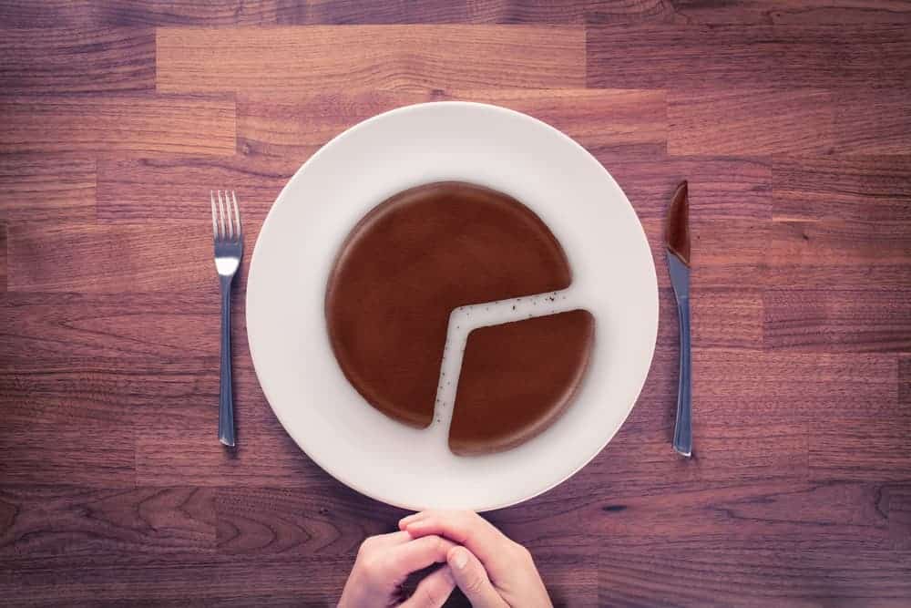 A plate of chocolate cake representing a pie chart.