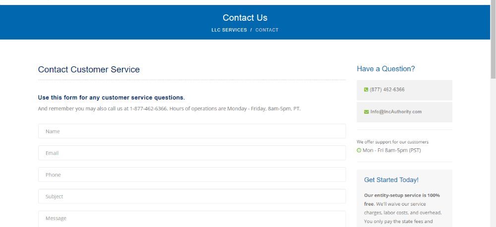 Inc Authority Customer Support.
