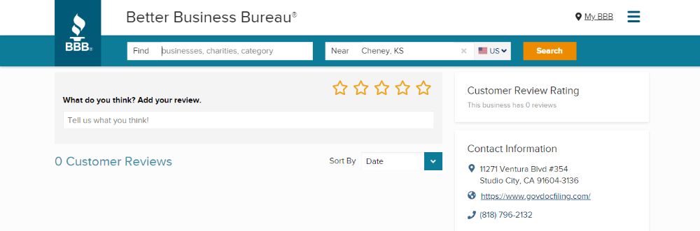 GovDocFiling Customer Review on BBB.