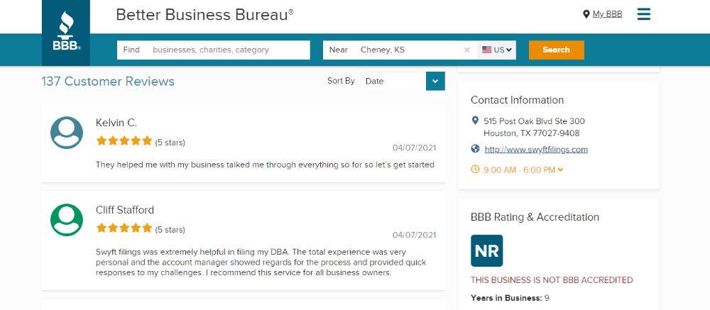 Swyft Filings Review on BBB.