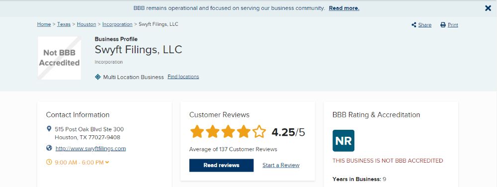 Swyft Filings Rating on BBB.