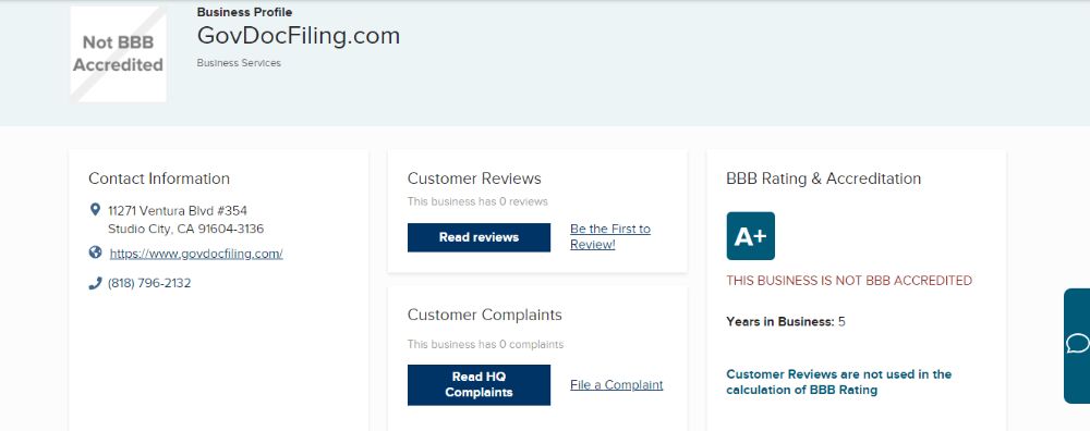 GovDocFiling Rating on BBB.