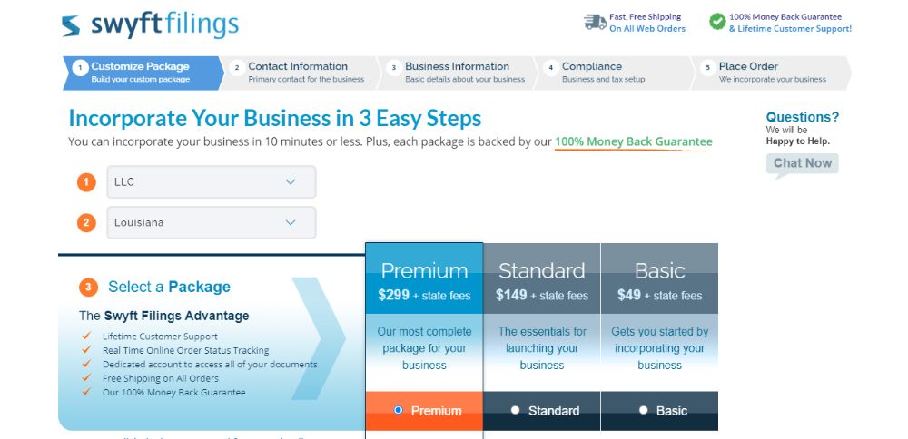 Swyft Filings Business Formation Packages.
